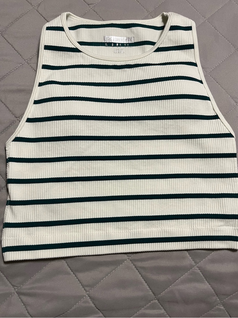 Forever 21 White Tank Top with Dark Green Stripes